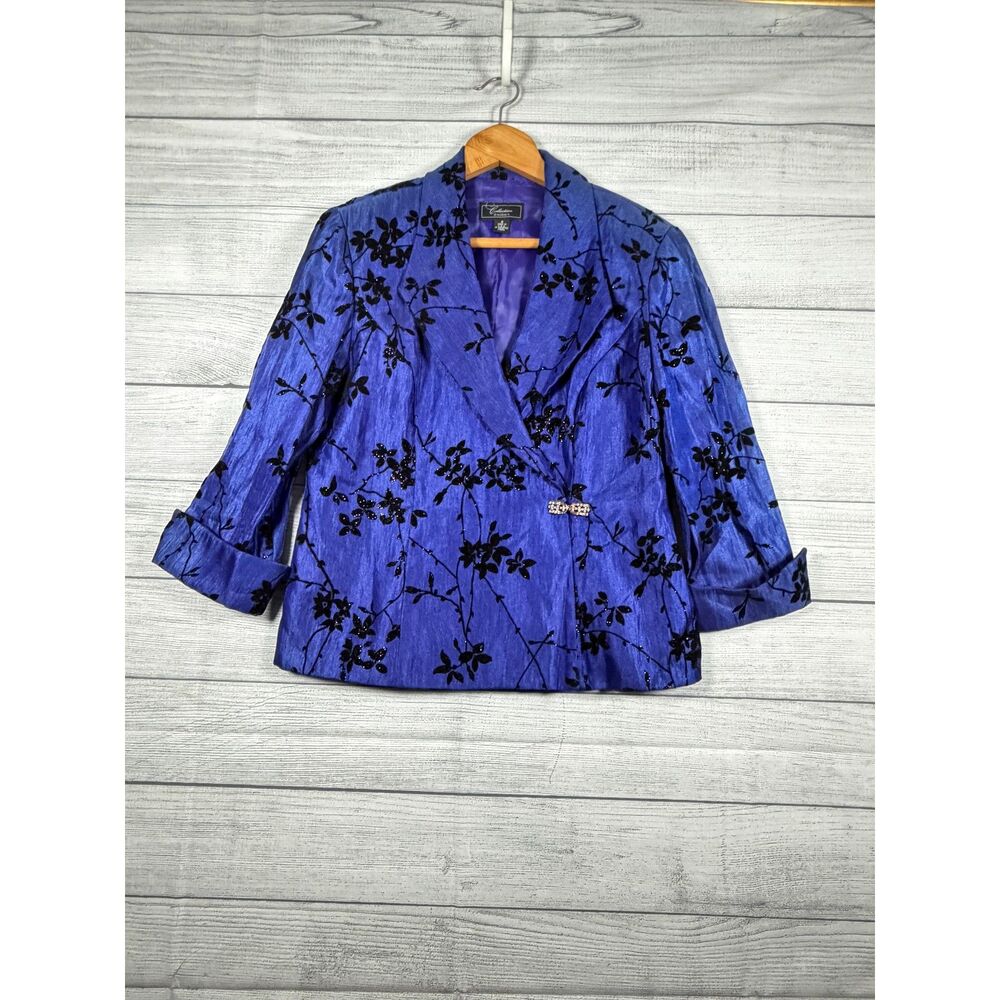Vintage Dressbarn Collection Womens 8 Purple Black Flocked Floral Blazer 4143